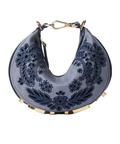 Fendi Coral Bandana Embroidered Denim Mini-bag