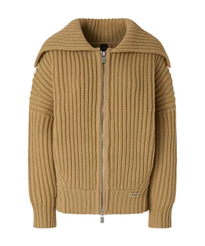 Pinko Long-sleeved Knitted Cardigan In Nude