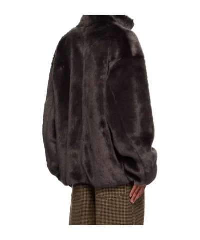 Song For The Mute Gray Funnel Faux-fur Track Jacket In Burgundy