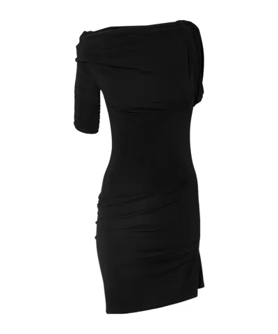 Jacquemus La Mini Robe Drapeado Asymmetric Draped Stretch-jersey Mini Dress In Black
