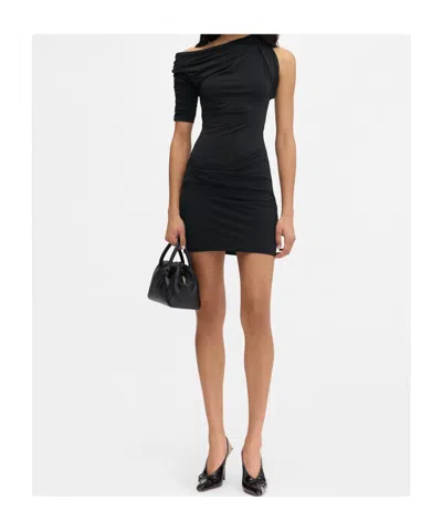 Jacquemus La Mini Robe Drapeado Asymmetric Draped Stretch-jersey Mini Dress In Black
