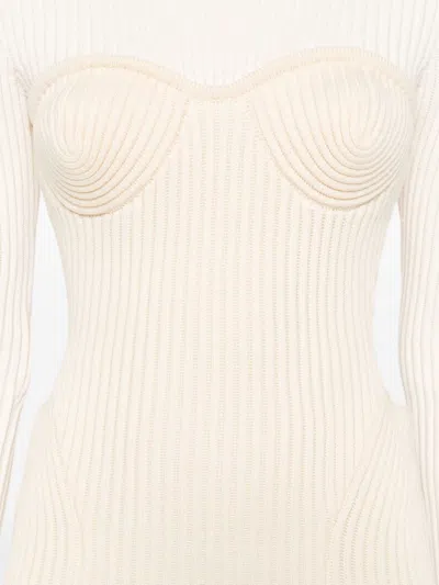 Jean Paul Gaultier Ribbed-knit Wool-blend Maxi Dress In Neutral