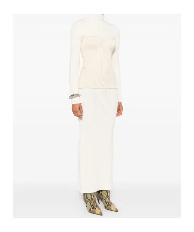 Jean Paul Gaultier Ribbed-knit Wool-blend Maxi Dress In Neutral