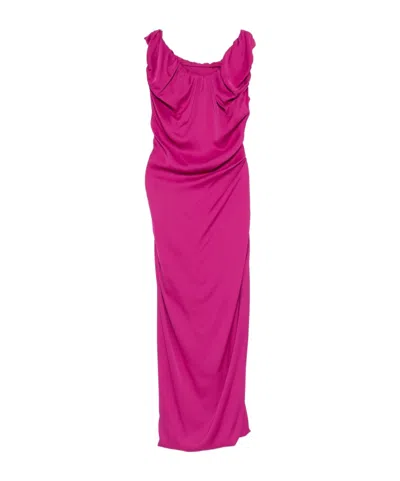 Vivienne Westwood Draped Knee Length Dress With Ruffled Neckline In Pink