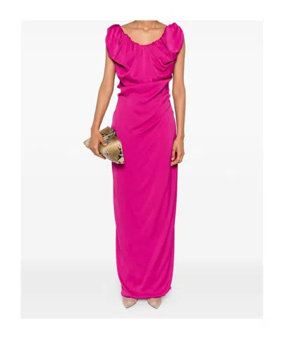 Vivienne Westwood Draped Knee Length Dress With Ruffled Neckline In Pink