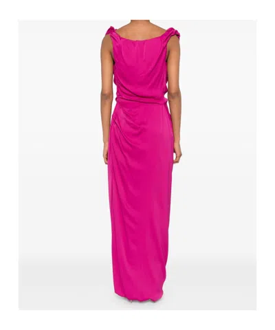 Vivienne Westwood Draped Knee Length Dress With Ruffled Neckline In Pink