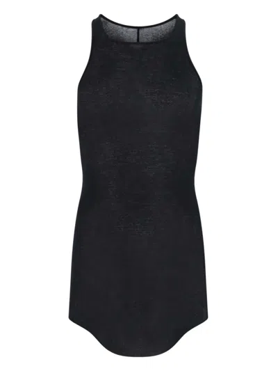 Rick Owens Black Tank Top With Curved Hem In Cotton Man In Black