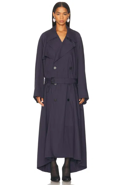 Balenciaga Draped Neck Trench Coat In Blue