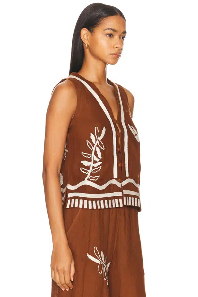 Eres Mermaid Oursin Embroidered Linen Vest In Brown