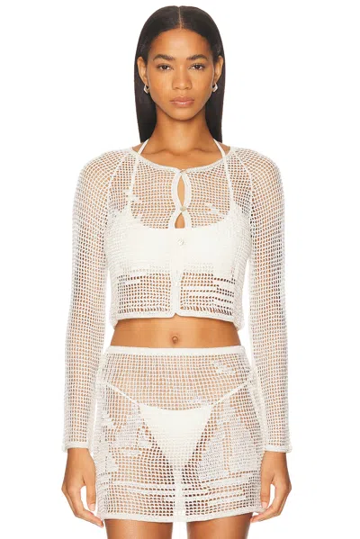 Calle Del Mar Nautical Crochet Cardigan In White