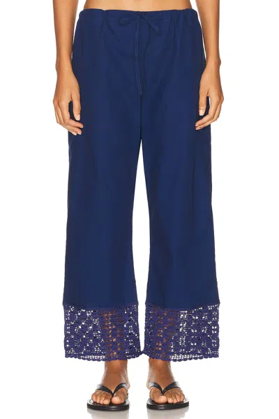 Calle Del Mar Heirloom Crochet-trimmed Cotton-poplin Wide-leg Pants In Blue