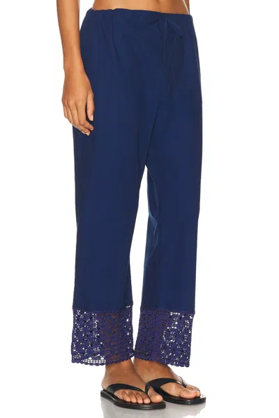 Calle Del Mar Heirloom Crochet-trimmed Cotton-poplin Wide-leg Pants In Blue