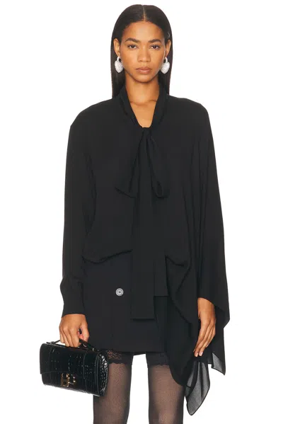 Balenciaga Asymmetric Black Silk Blouse With Scarf In Black