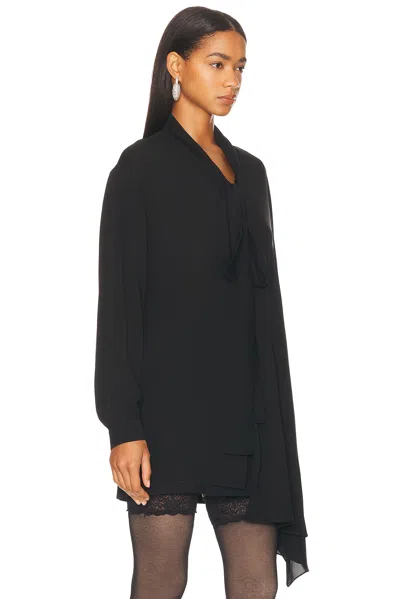 Balenciaga Asymmetric Black Silk Blouse With Scarf In Black