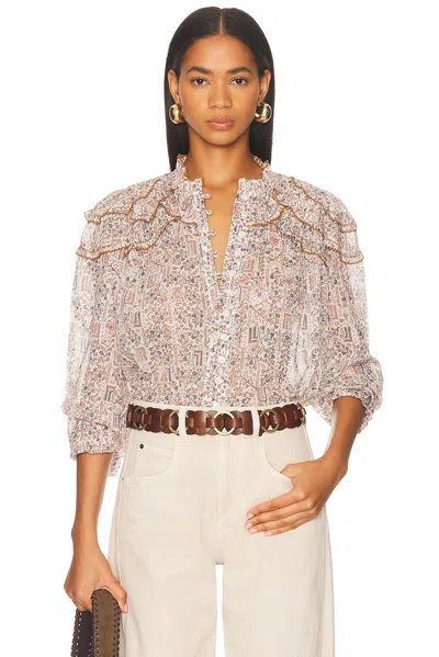 Isabel Marant Étoile Christa Print Cotton Ruffled Button-up Shirt In Pink
