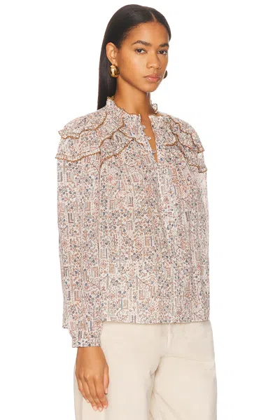 Isabel Marant Étoile Christa Print Cotton Ruffled Button-up Shirt In Pink