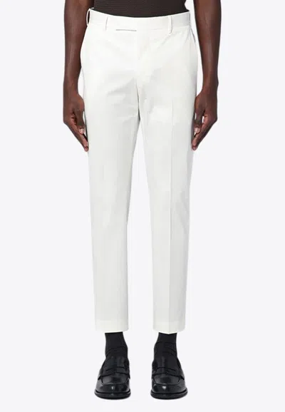 Pt Torino Refined Cotton Twill White Trousers With Detailing