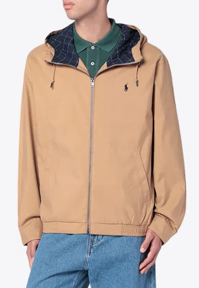 Polo Ralph Lauren Zippered Hooded Jacket With Side Pockets In Brown