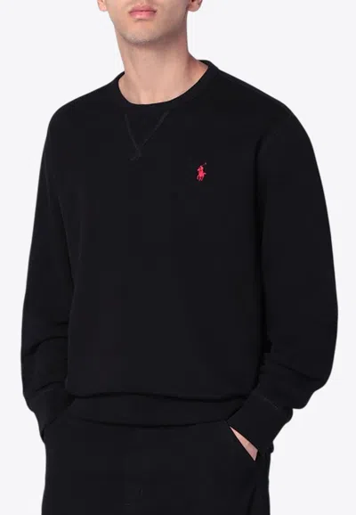 Polo Ralph Lauren Black Crewneck Sweatshirt With Pony Embroidery In Cotton Blend Man In Black