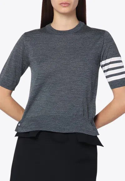 Thom Browne 4 Bar Stripes Fine-knit T-shirt In Gray