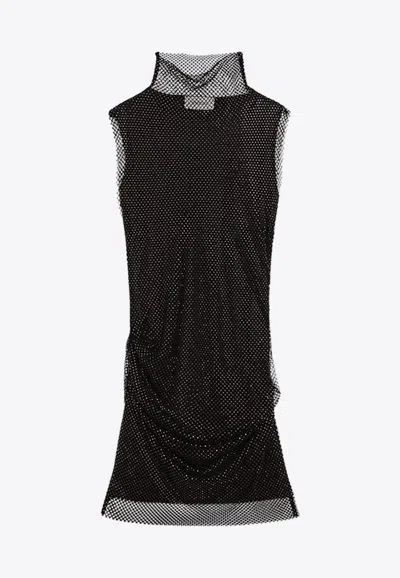 Sportmax Fitted Mini Dress With Textured Mesh Overlay In Black