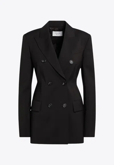 Sportmax Adamo Double Breasted Tailored Virgin Wool Blazer In Black