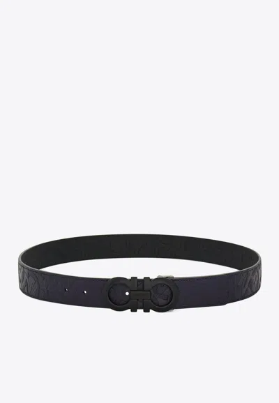 Ferragamo Reversible Embossed Gancini Leather Belt
