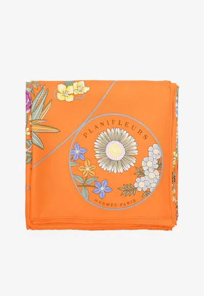 Pre-owned Hermes Planifleurs Silk Scarf In Orange