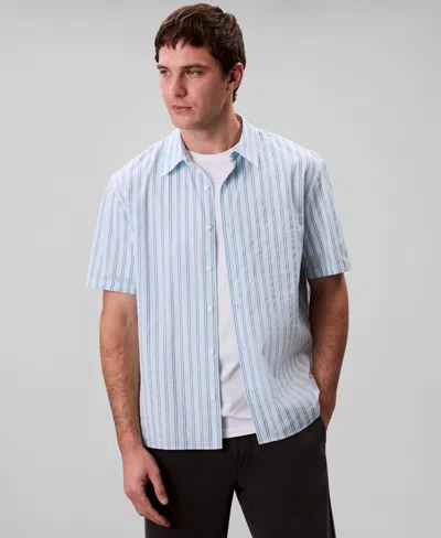 Calvin Klein Men's Cotton Striped Textured Short-sleeve Shirt In Blue