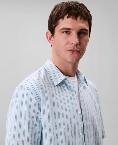 Calvin Klein Men's Cotton Striped Textured Short-sleeve Shirt In Blue