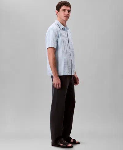 Calvin Klein Men's Cotton Striped Textured Short-sleeve Shirt In Blue