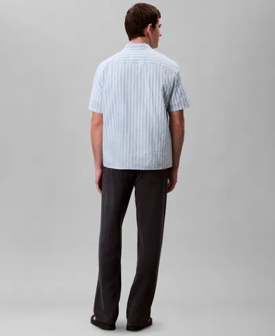 Calvin Klein Men's Cotton Striped Textured Short-sleeve Shirt In Blue