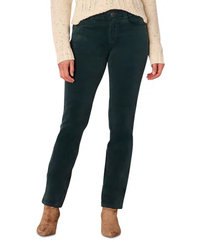 Democracy Petite "ab" Solution Corduroy Straight-leg Jeans In Green