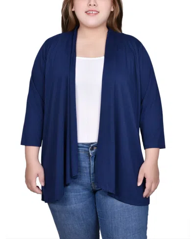 Ny Collection Plus Size Draped Open-front Cardigan Sweater In Blue