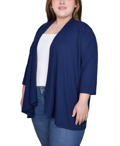 Ny Collection Plus Size Draped Open-front Cardigan Sweater In Blue