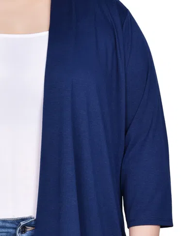 Ny Collection Plus Size Draped Open-front Cardigan Sweater In Blue