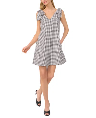 Cece Gingham Bow Shoulder Shift Minidress In Gray