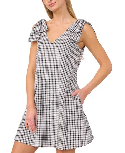 Cece Gingham Bow Shoulder Shift Minidress In Gray