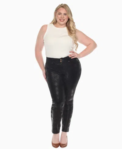 White Mark Plus Size Faux Suede Snake Print Pants In Black