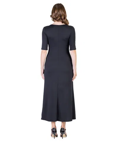 24seven Comfort Apparel Casual Maxi Dress With Sleeves In Black