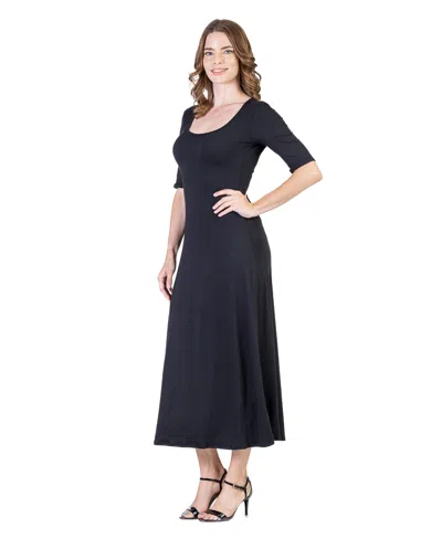 24seven Comfort Apparel Casual Maxi Dress With Sleeves In Black