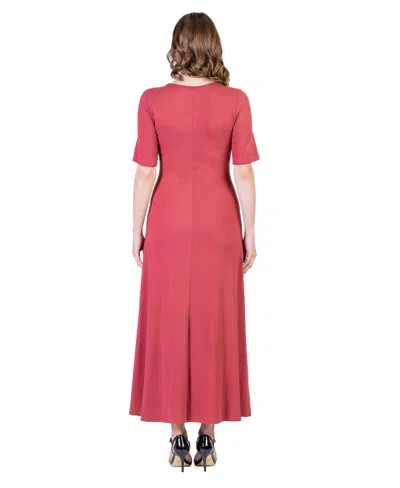 24seven Comfort Apparel Petites Casual Maxi Dress With Sleeves In Pink