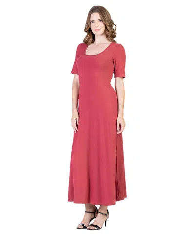 24seven Comfort Apparel Petites Casual Maxi Dress With Sleeves In Pink