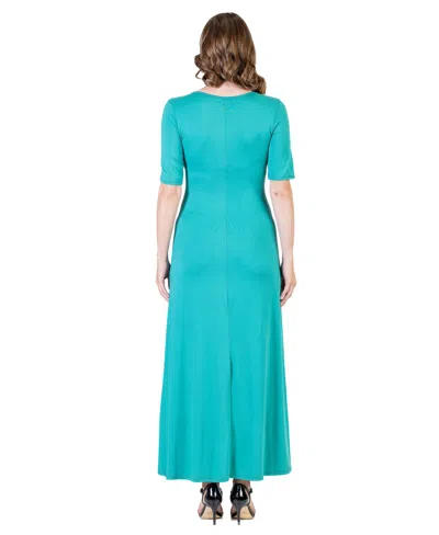 24seven Comfort Apparel Casual Maxi Dress With Sleeves In Blue