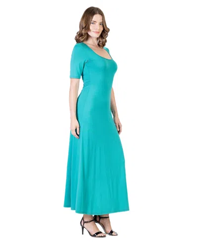 24seven Comfort Apparel Casual Maxi Dress With Sleeves In Blue