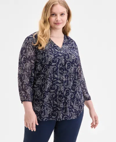 Jones New York Plus Size Kelly Paisley-print Top In Blue