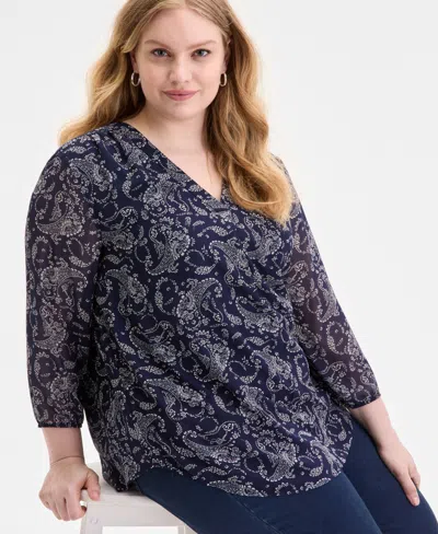 Jones New York Plus Size Kelly Paisley-print Top In Blue