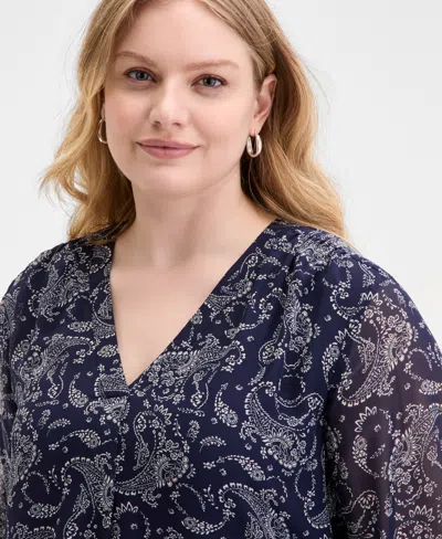 Jones New York Plus Size Kelly Paisley-print Top In Blue
