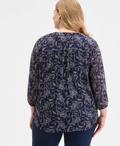 Jones New York Plus Size Kelly Paisley-print Top In Blue
