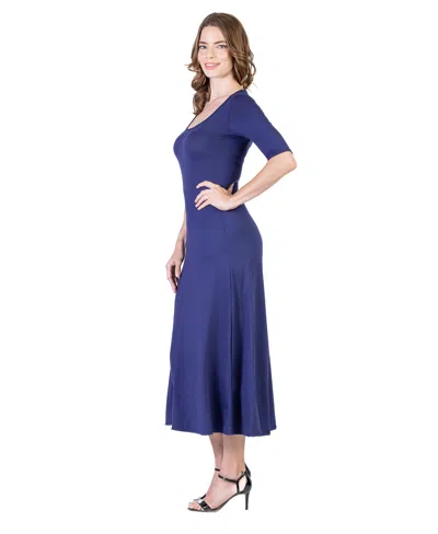 24seven Comfort Apparel Petite Casual Maxi Dress In Blue